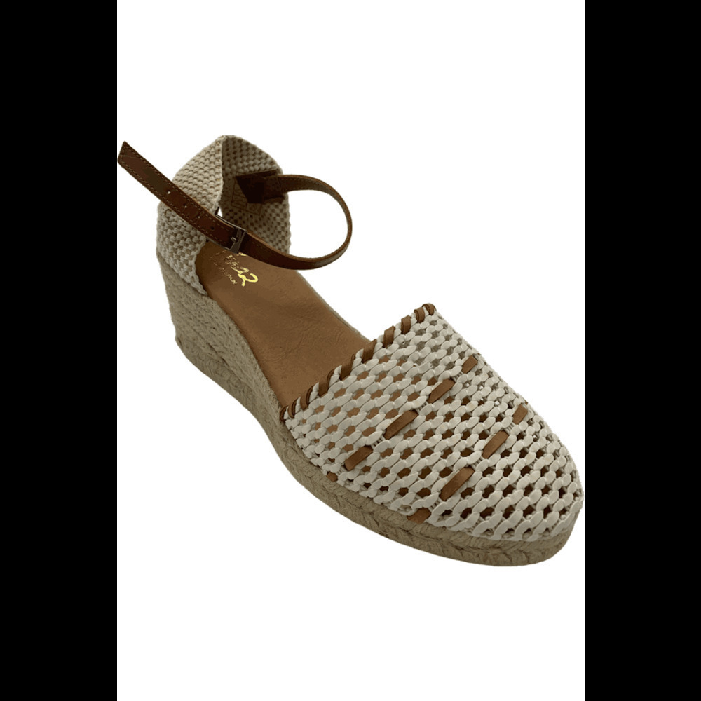 Pinaz Leather Woven Espadrille Sandals Blanco - Medium